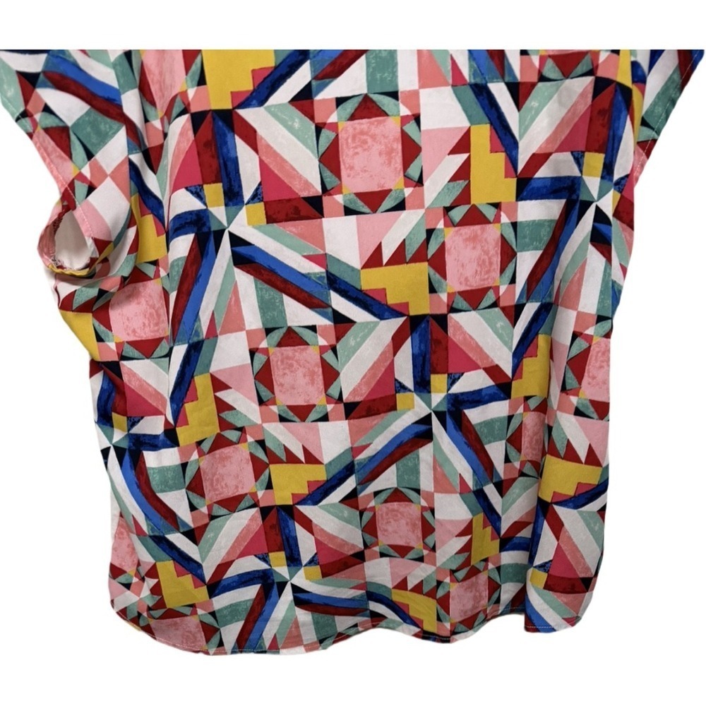 Van Heusen Geometric Short Sleeve Blouse Size XL Artsy Art to Wear Multicolor - Picture 3 of 5